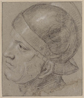 K I 044
<br/>
Kop van gehelmde soldaat, naar links
<br/>
<em>Domenichino (1581-1641)</em>
